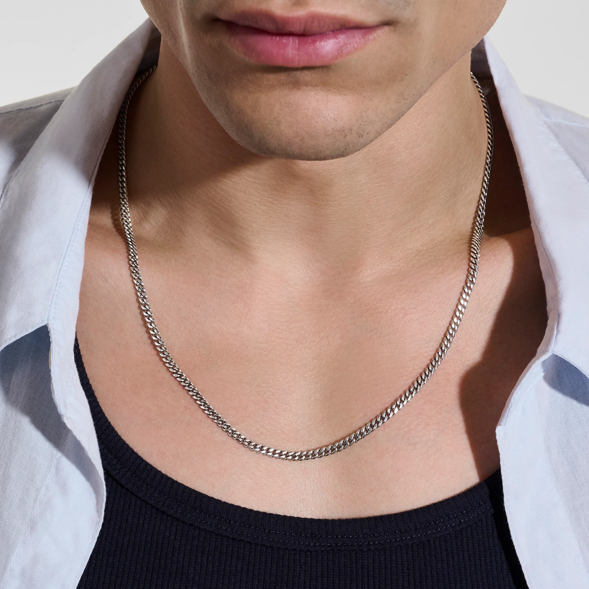 Curb Chain Necklace, Sterling Silver, 3.9MM|NM98812 - Image 3